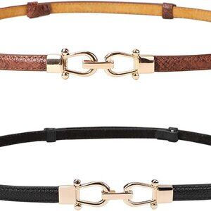 Leather Skinny Women's Belt Thin Adjustable Faux Leather with Metal Buckle